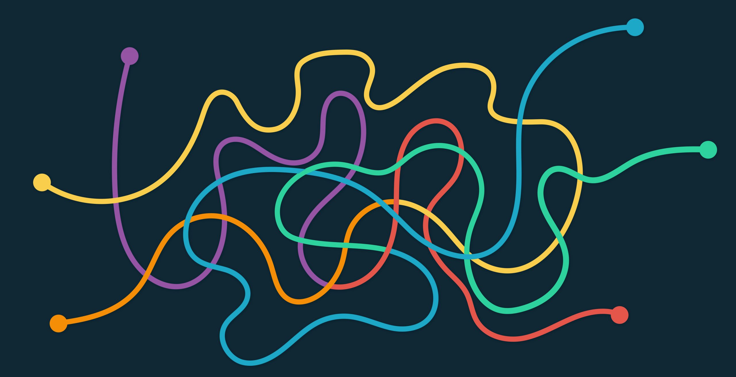An illustration of multicolored squiggly lines on a dark background.