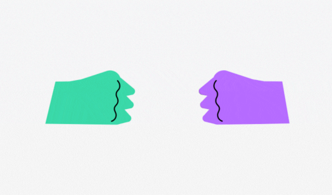 An animated gif showing an illustration of two hands playing rock-paper-scissors.