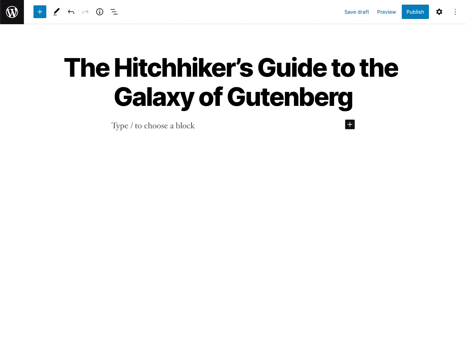 Gutenberg Block Editor quickly composing a blog post