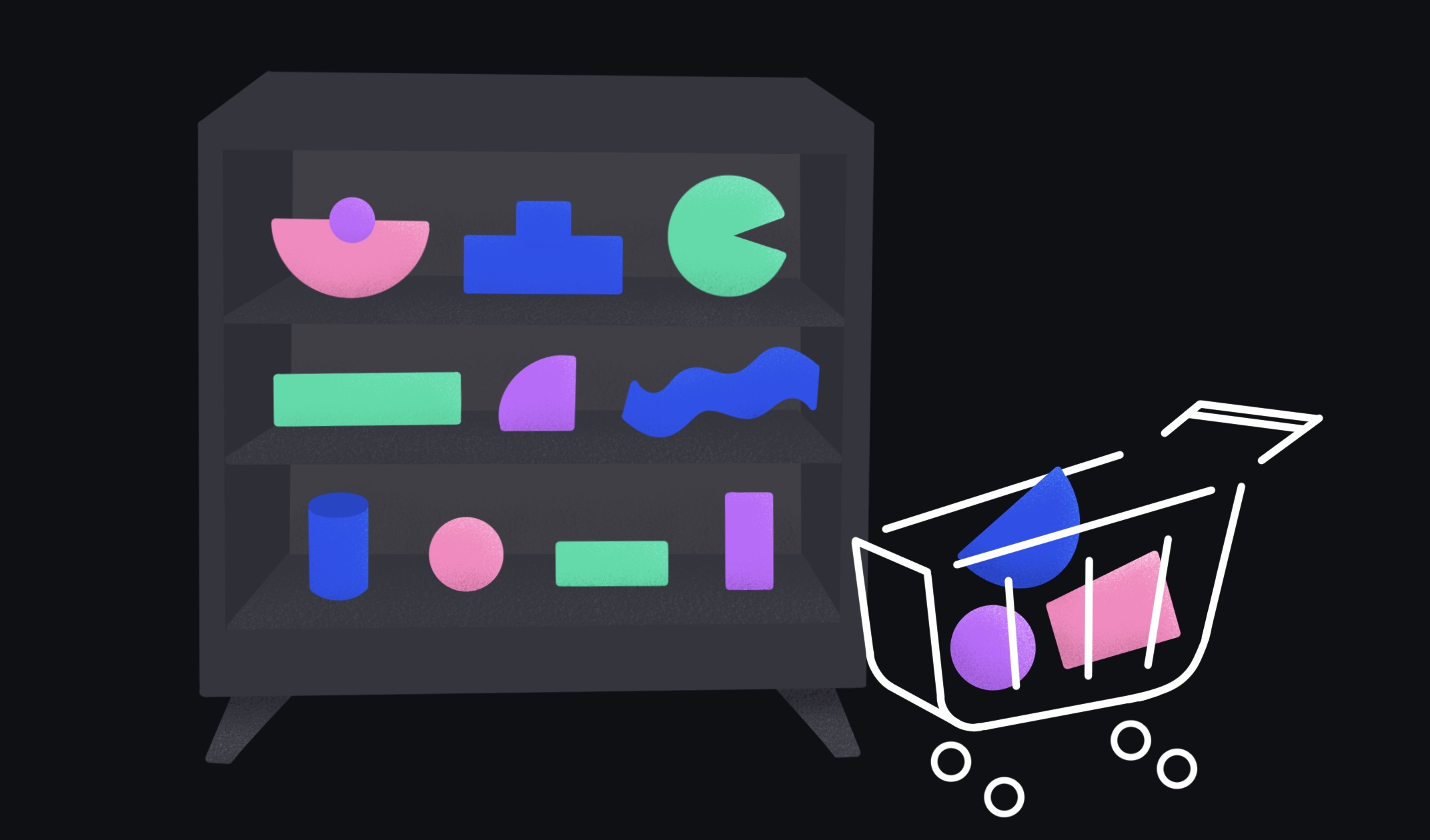 illustration of shopping cart with colorful items inside
