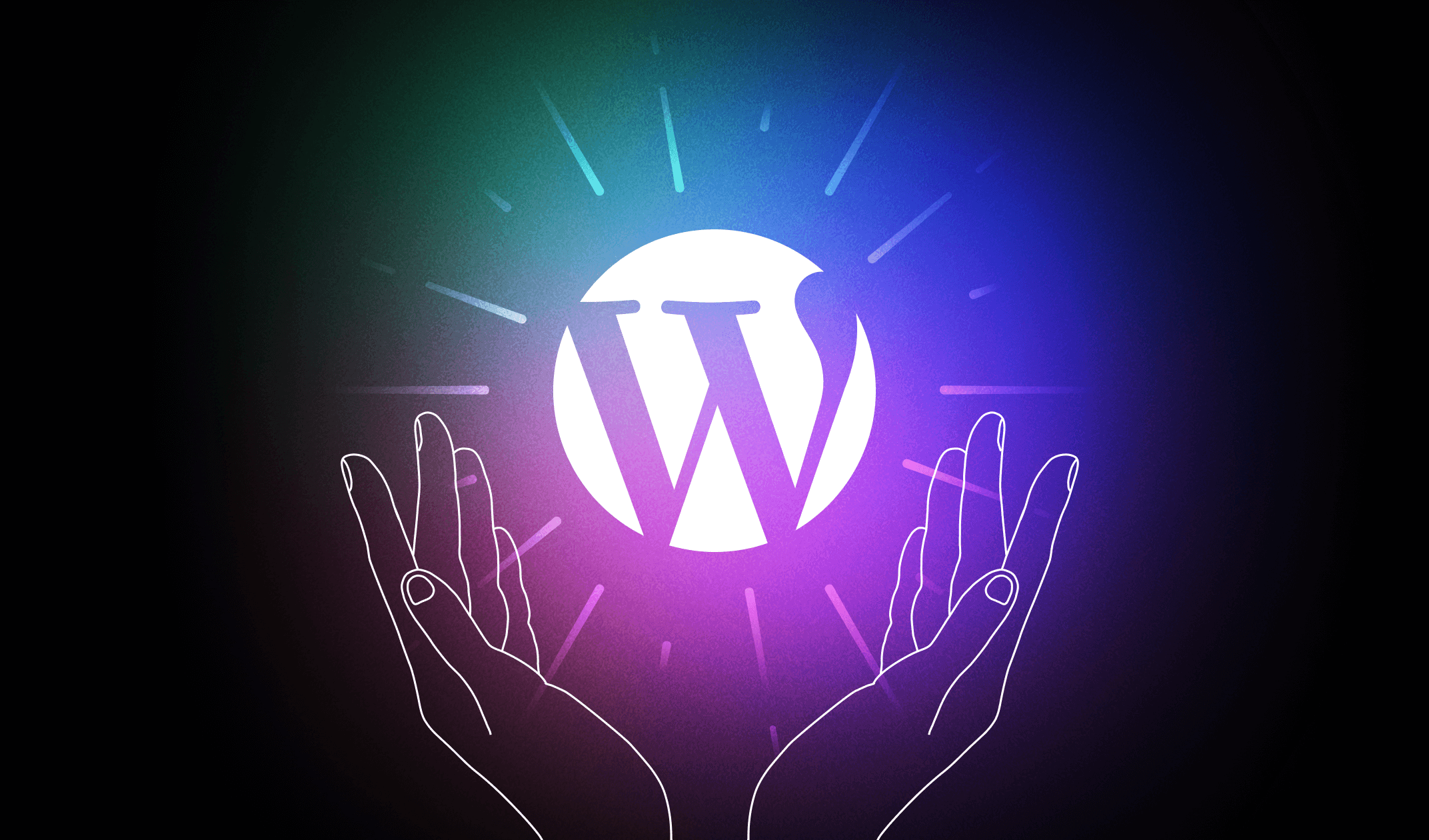 Hands holding a floating Wordpress icon