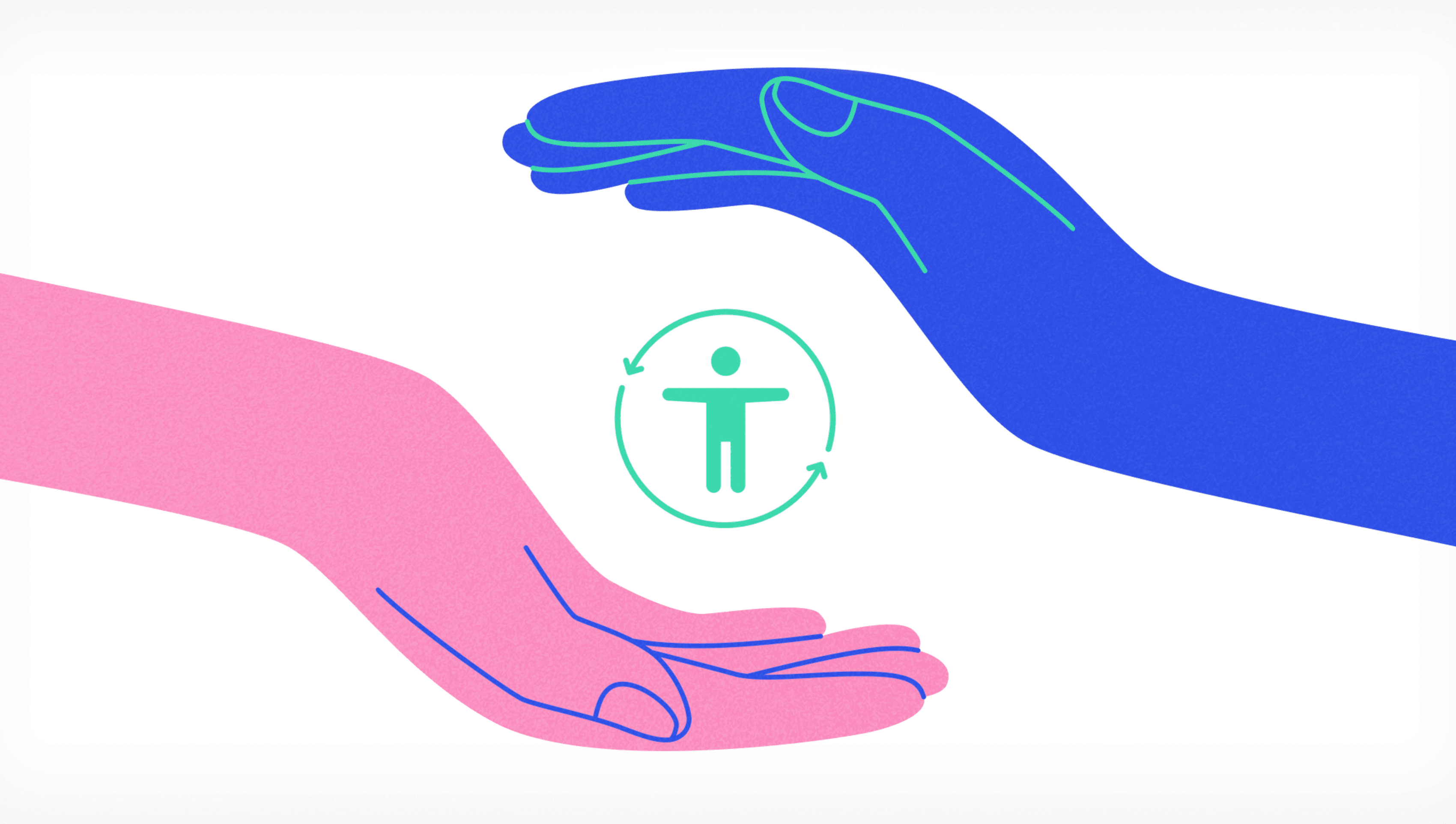 Illustration of two hands holding the accessibility icon in a browser window