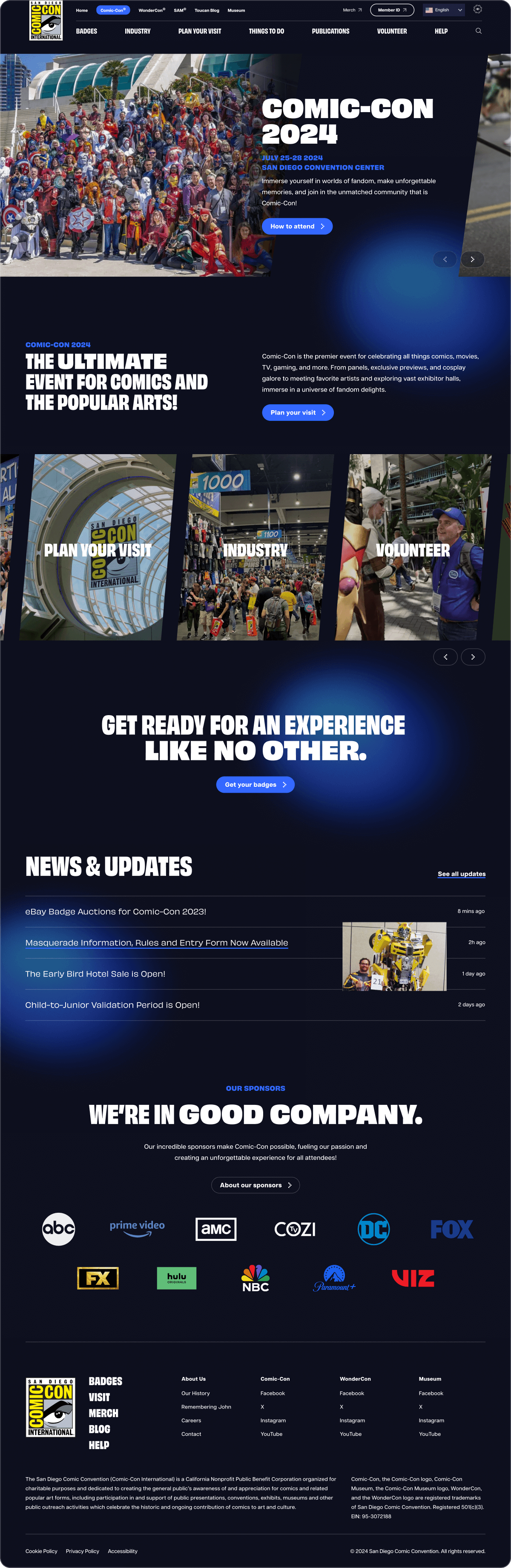 Comic-Con homepage screenshot